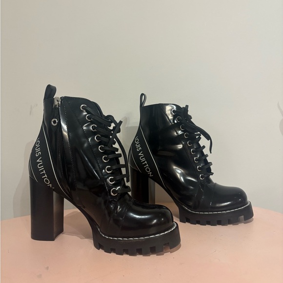 Louis Vuitton Shoes - Louis Vuitton Shiny Black Lace-Up Ankle Boots